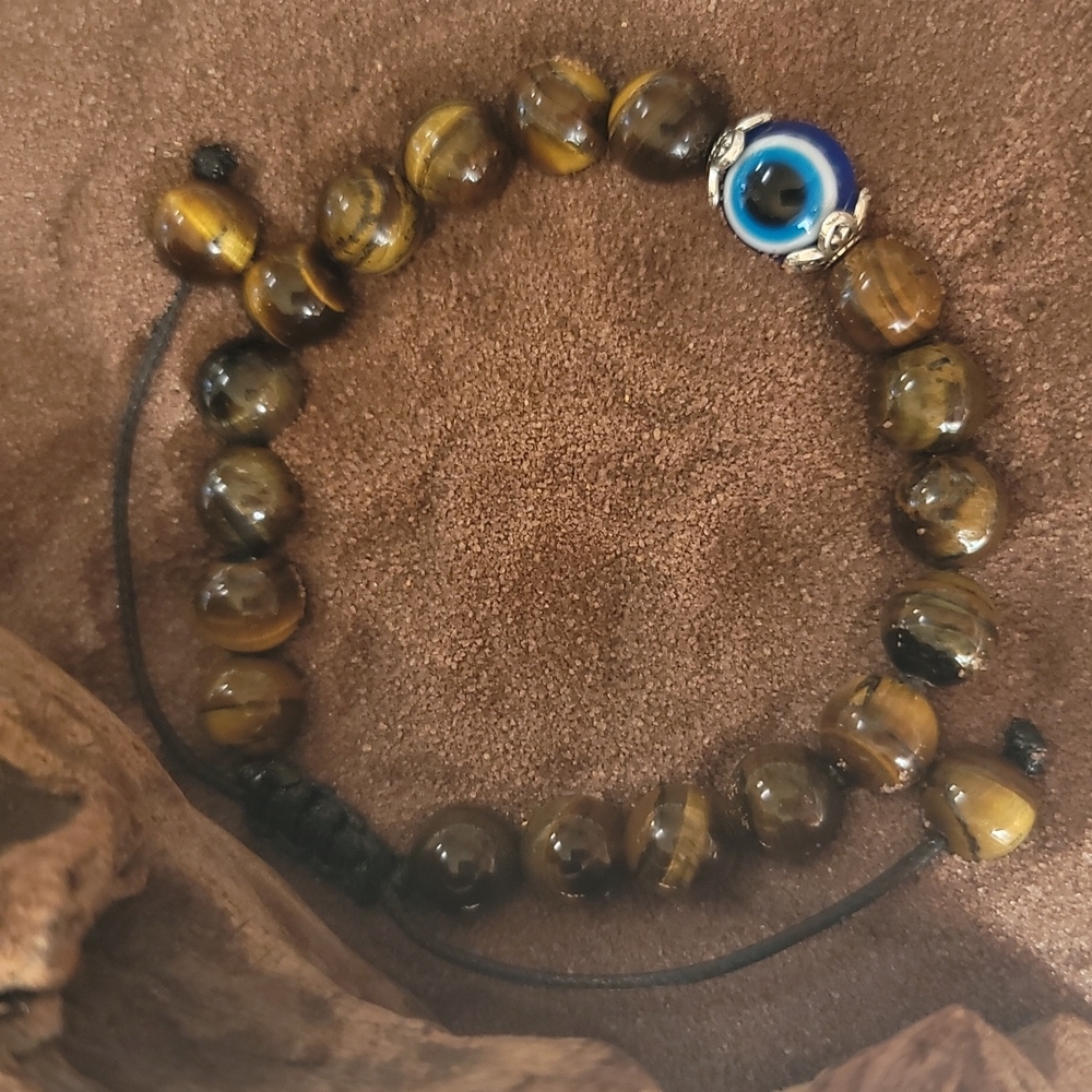 Tigers Eye Evil Eye Adjustable Bracelet